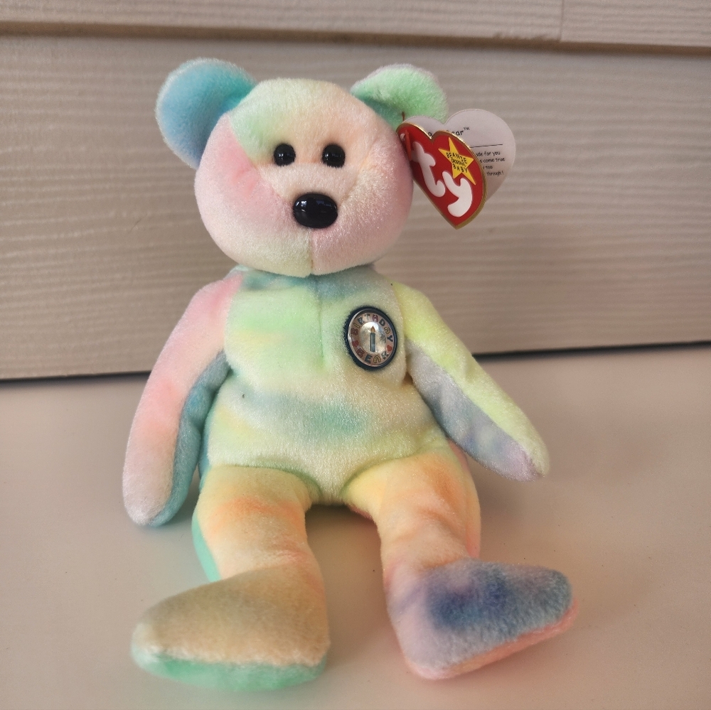 Ty Beanie Baby BIRTHDAY BEAR-Ty Dye Pastel Plush Bear NWT  (PART of 3/$15 Sale)